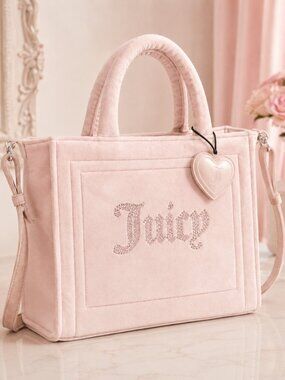 Juicy Couture Big Spender Dusty Blush Velour Tote Heart Charm NWT